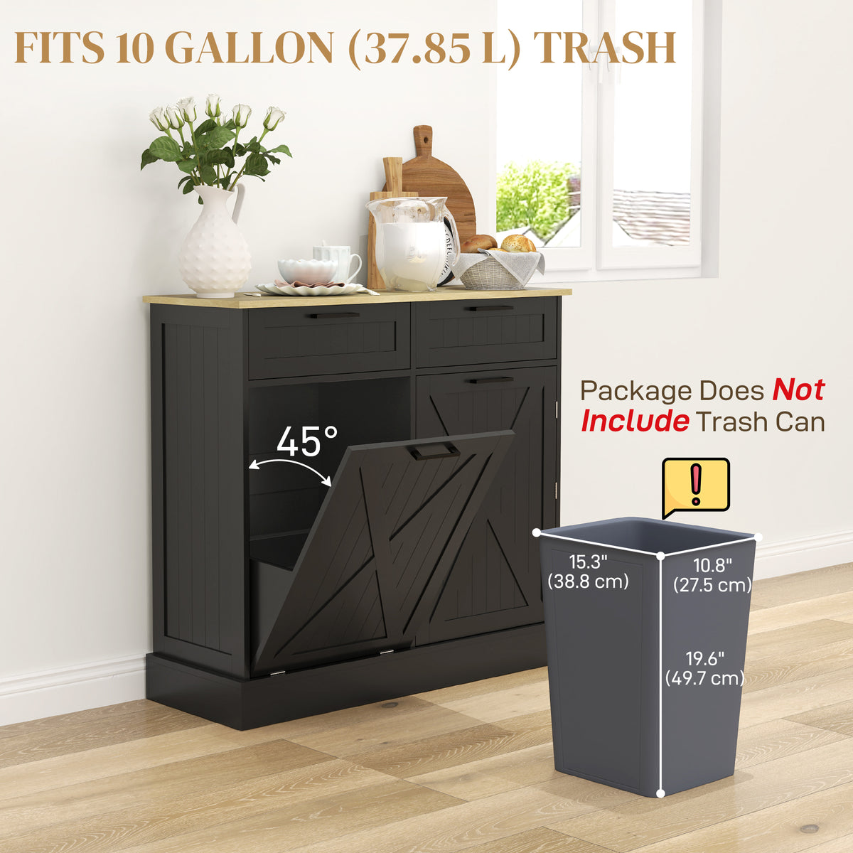 Mueble con cubo de basura oculto y 2 cajones
