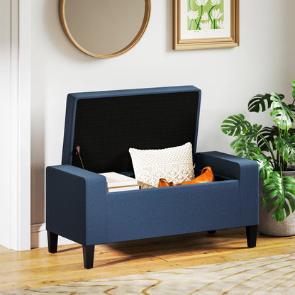 Tufted Linen Storage Ottoman Bench
