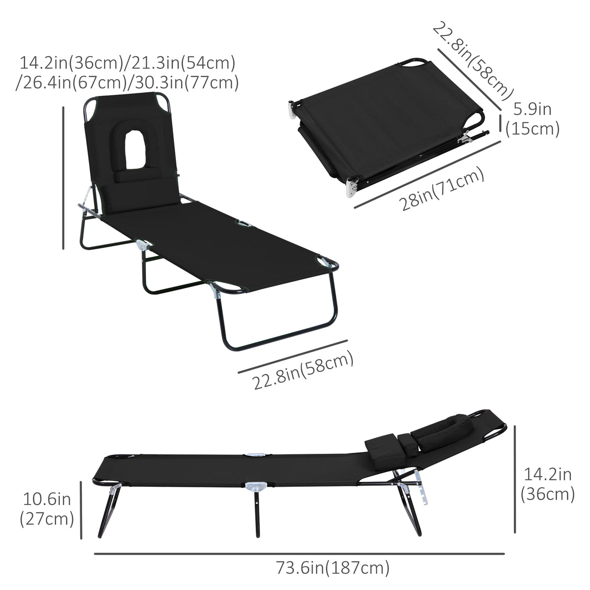 Tumbona plegable con orificio facial ajustable