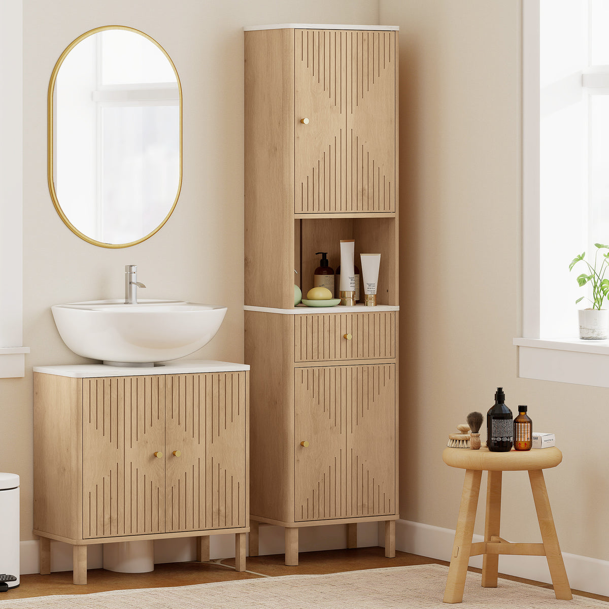 Bathroom Cabinet 66" Tall — Oak