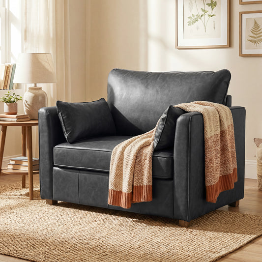 Accent Armchair Wide Seat PU Leather with Pillows