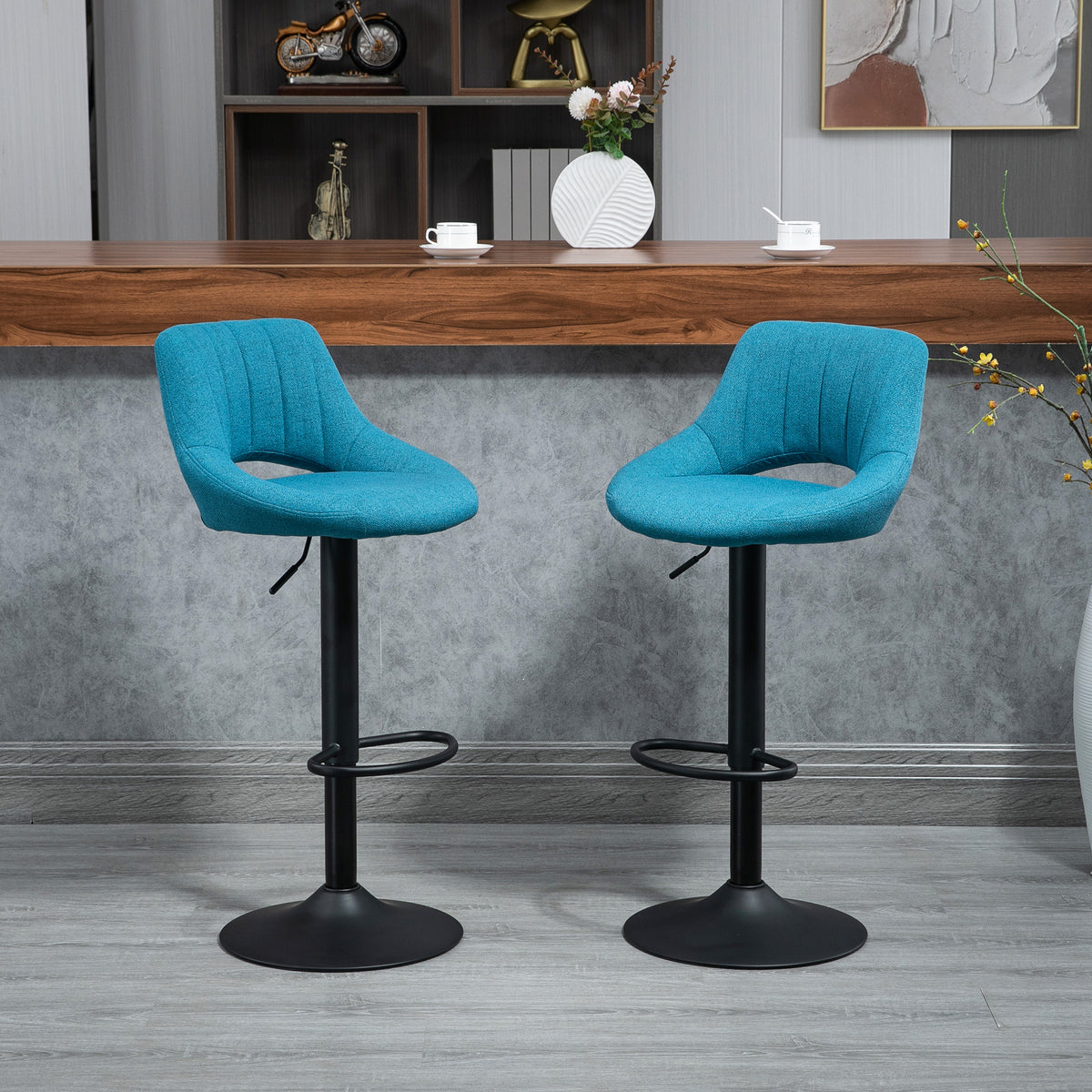 Swivel Adjustable Bar Stools Linen Upholstered — Set of 2