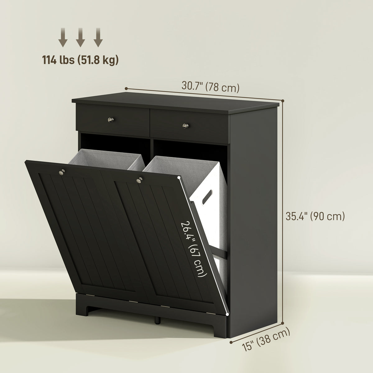 Mueble de lavandería basculante con dos cajones