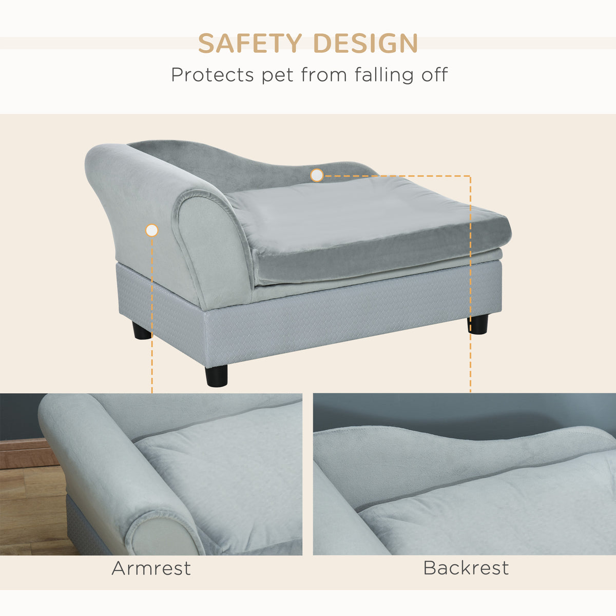 Pet sofa with storage natural wood