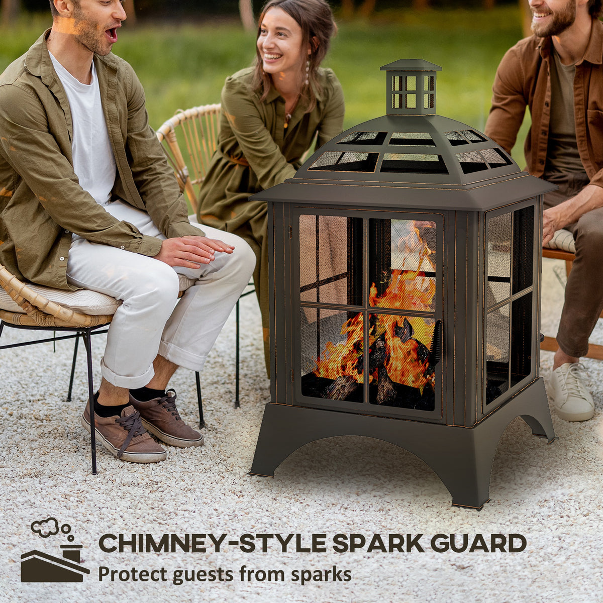 Chimney-Style Wood-Burning Fire Pit with Poker