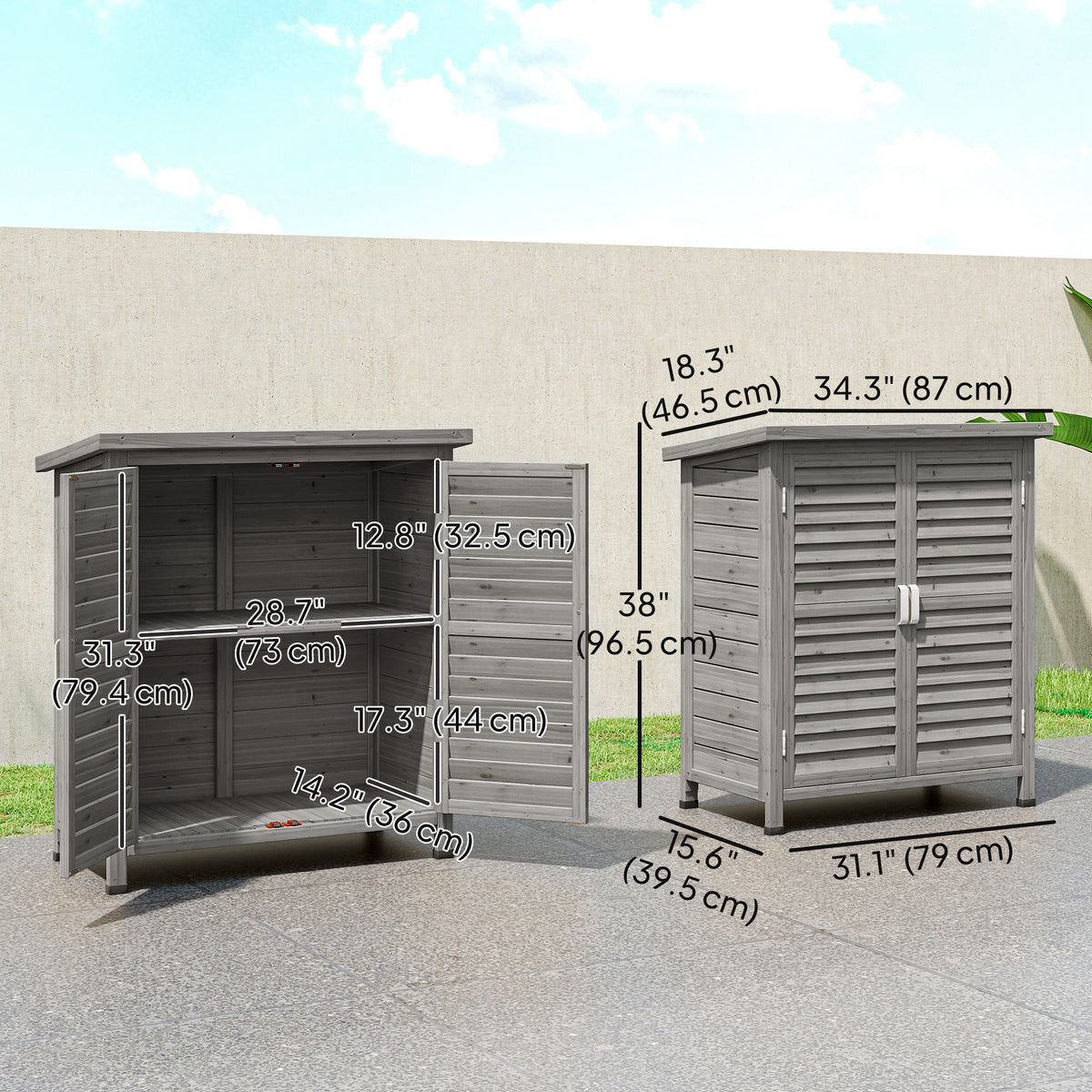 Wooden Garden Storage Shed with 2 Doors and Shelves