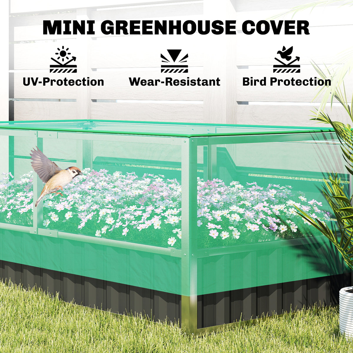 174x90x70cm Steel Raised Garden Bed with Cover Grey