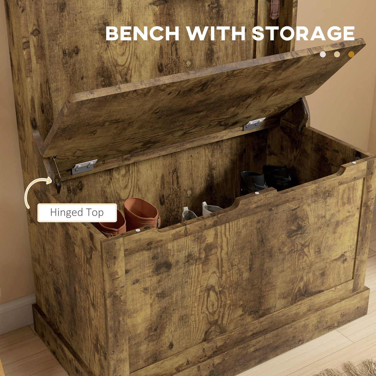 Hall Tree 4-in-1 with Storage Bench Rustic