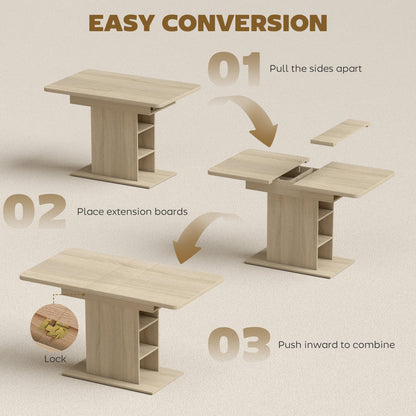 Mesa de comedor extensible con estantes integrados