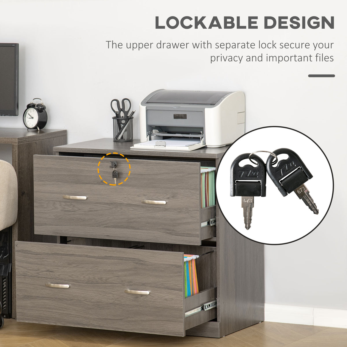 2-Drawer Locking File Cabinet for Letter Size Files