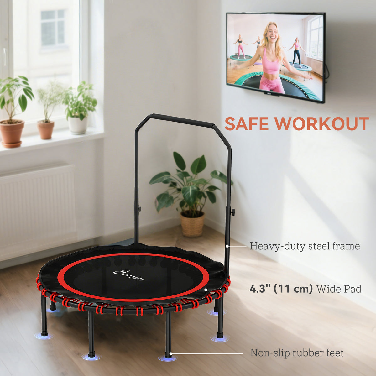 Indoor foldable rebounder mini trampoline with adjustable handle