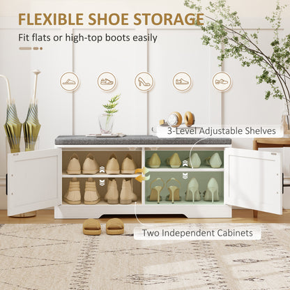 Shoe storage bench with cushion and doors