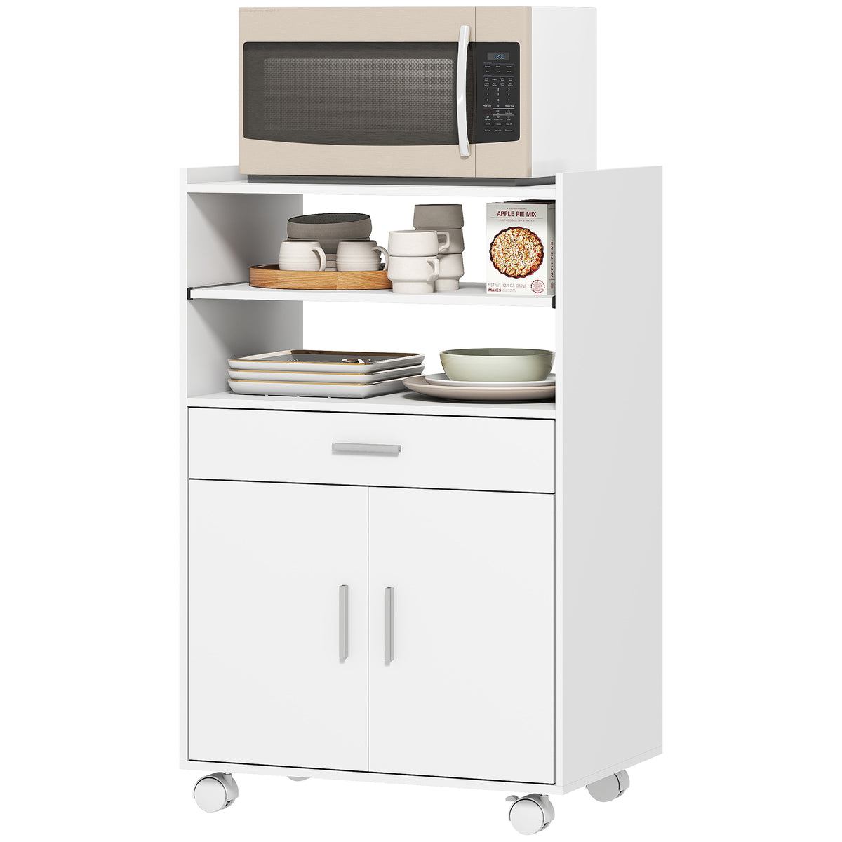 Kitchen cart on wheels with storage and drawer