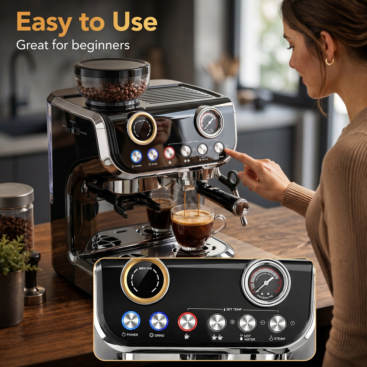 15 Bar Espresso Machine with Grinder and Milk Frother