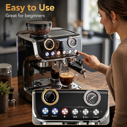 15 Bar Espresso Machine with Grinder and Milk Frother