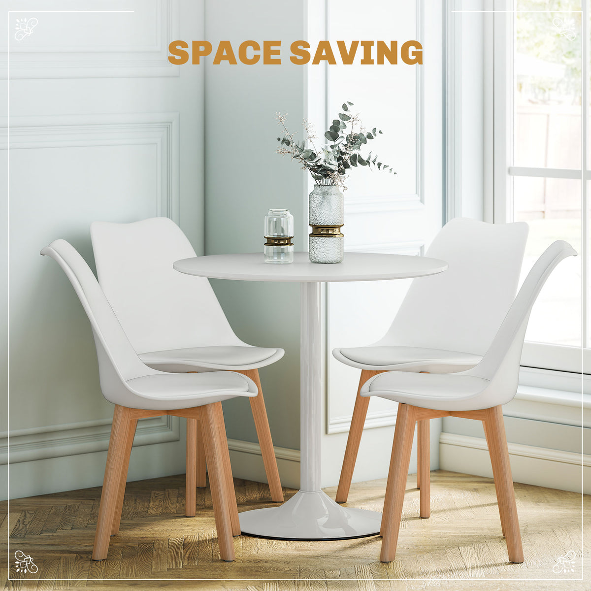 5-Piece Round Dining Set Pedestal Base Padded Chairs