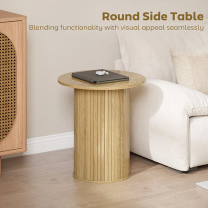 Round Fluted Accent Side Table Oak