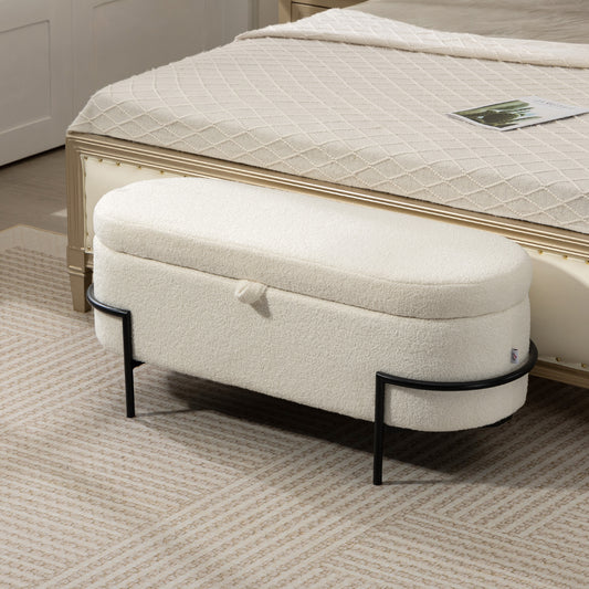 Sherpa fleece storage bench with steel legs