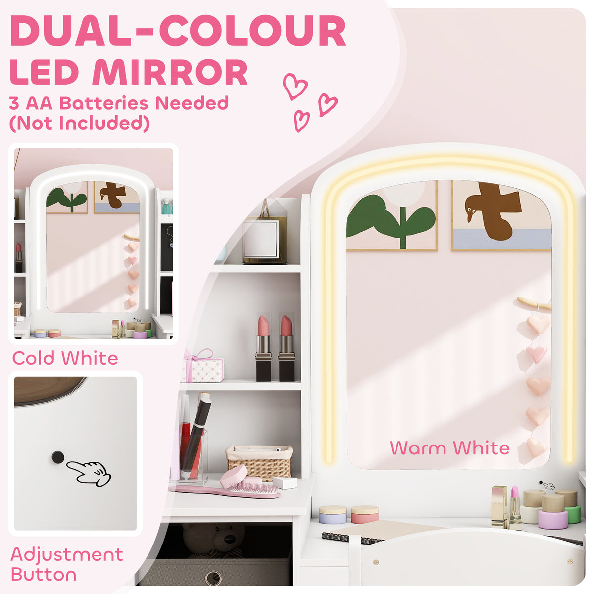 Kids Vanity Table and Chair Set — Set of 2