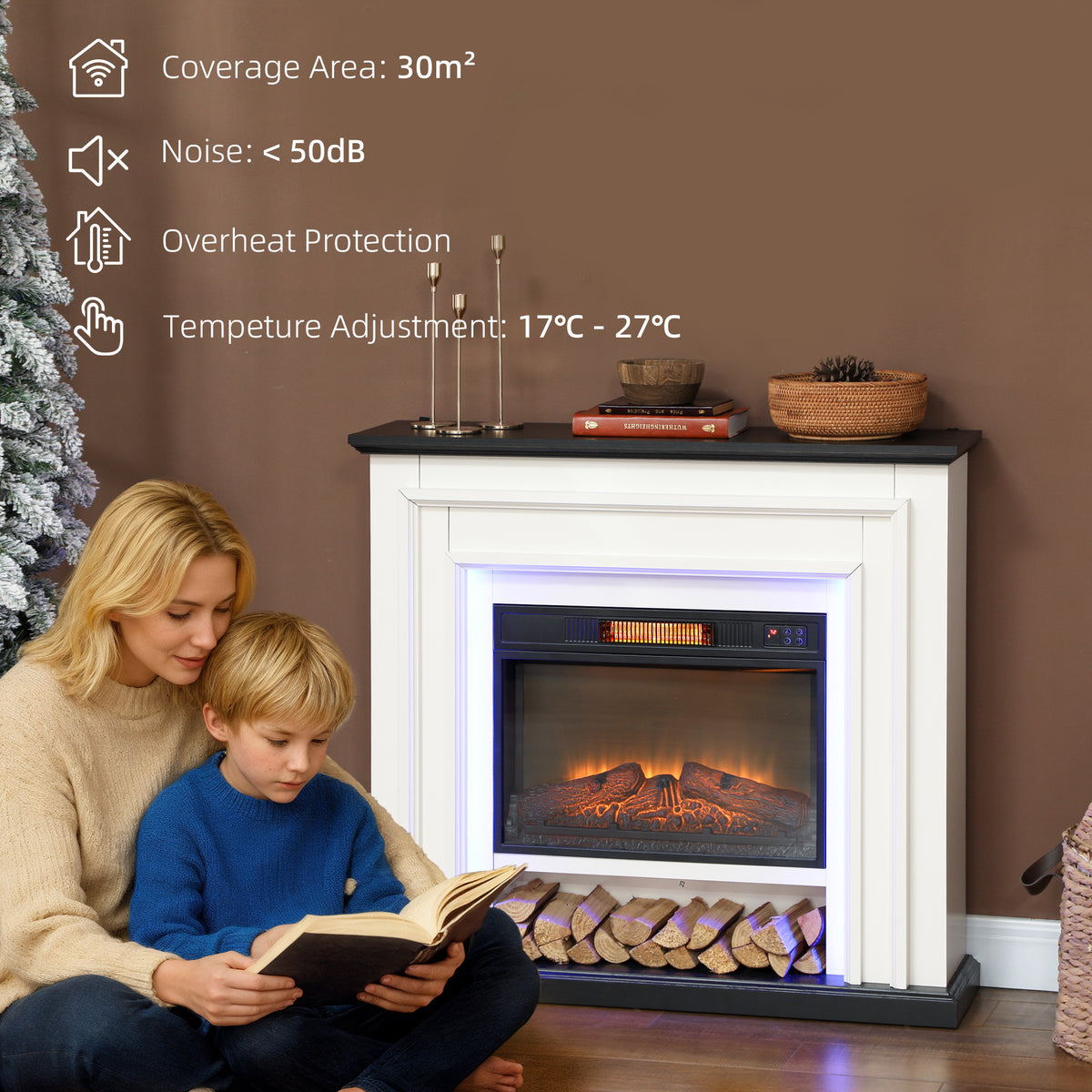 Chimenea eléctrica con repisa de 105 cm