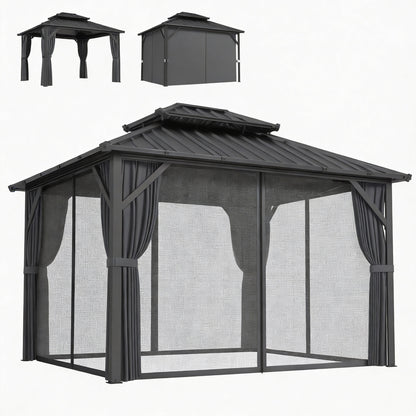 Cenador Hardtop 10' x 12' Techo de Acero Galvanizado Estructura de Aluminio