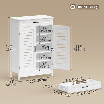 Shoe Cabinet with Louvered Doors and Drawer
