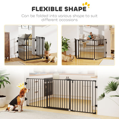 3-Panel Foldable Metal Dog Gate with Door