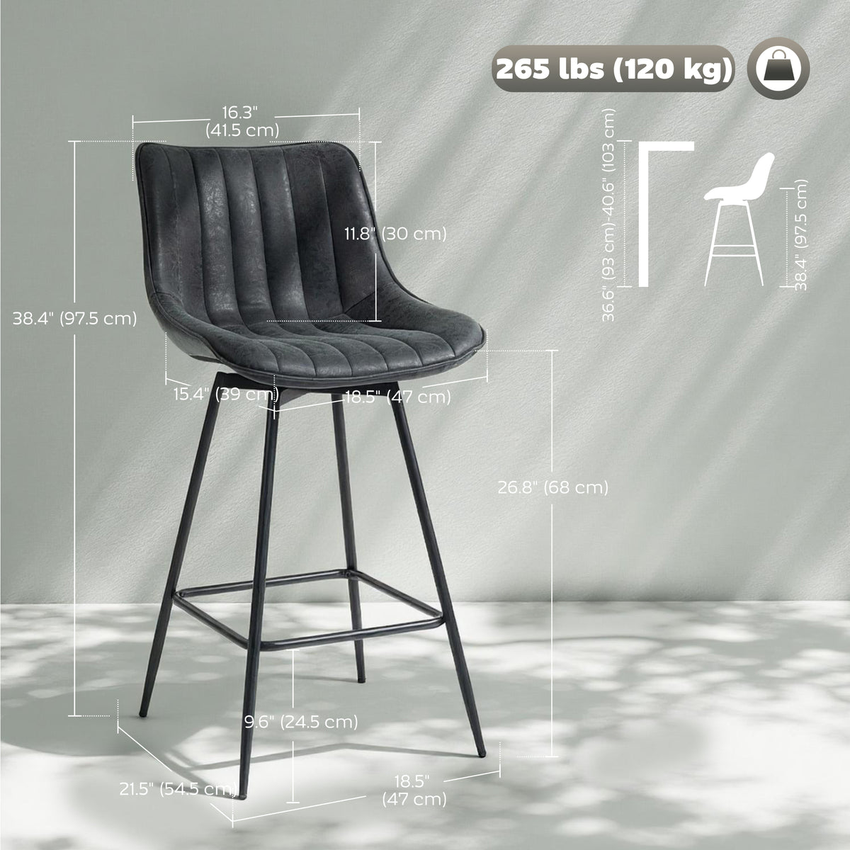 Set of 2 Counter Height Barstools PU Leather