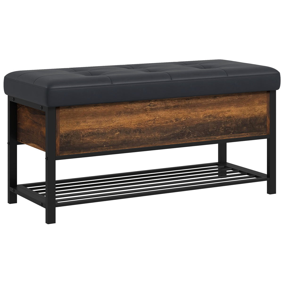 Upholstered Shoe Storage Bench with Flip-Top Hidden Compartment