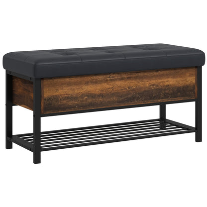 Upholstered Shoe Storage Bench with Flip-Top Hidden Compartment