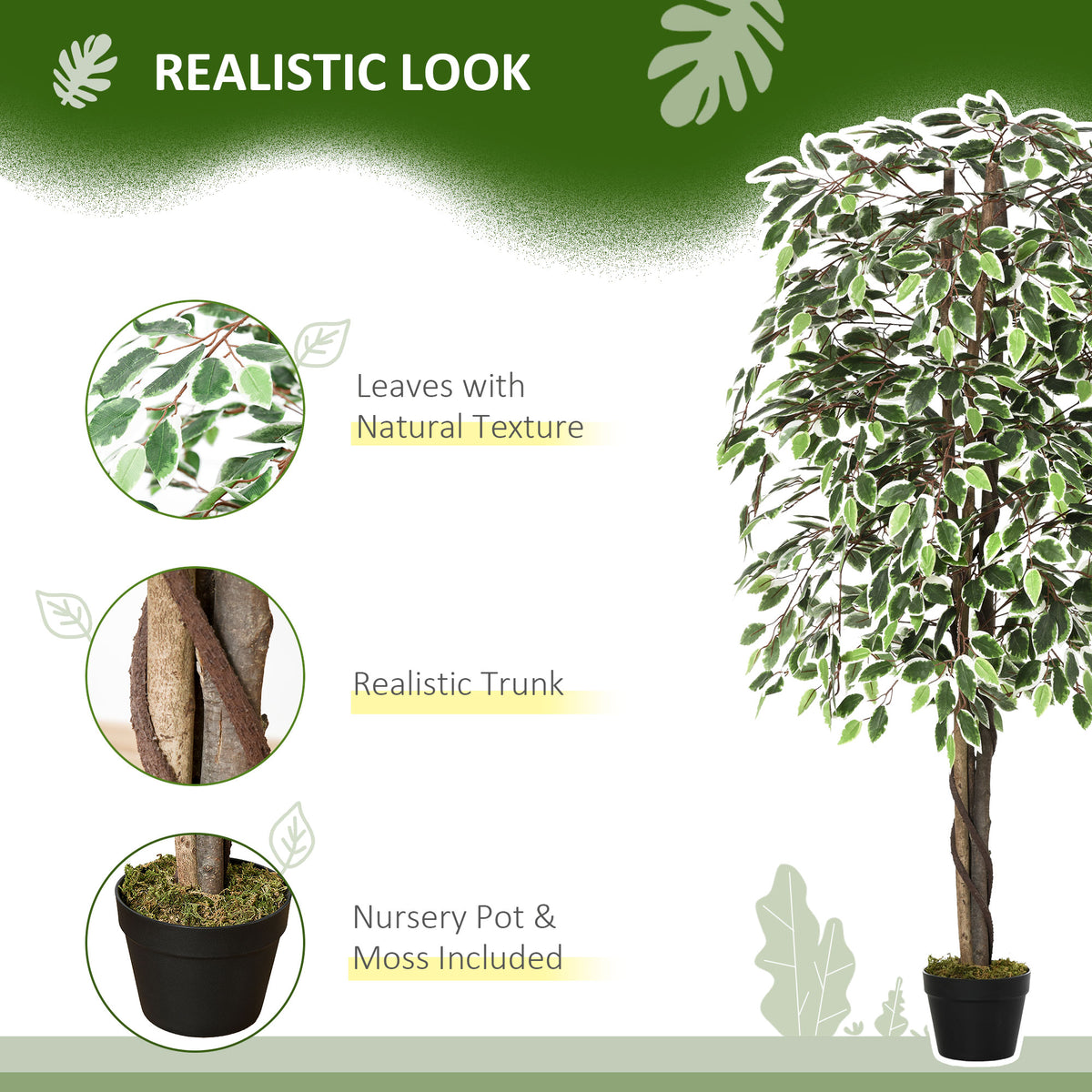 Realistic Potted Artificial Ficus Tree — Green