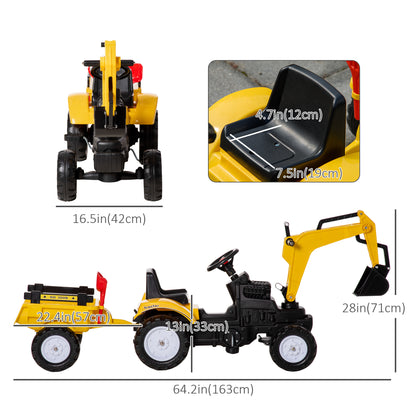Tractor de pedales con brazo excavador y remolque