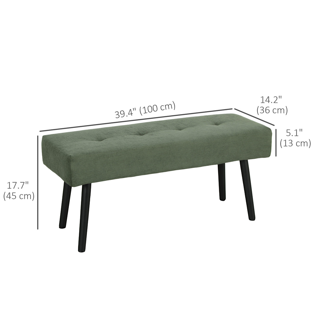 Tufted Corduroy Upholstered Bench with Steel Legs