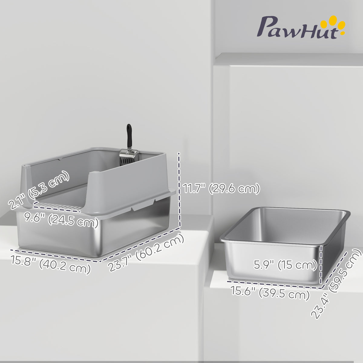 XL Stainless Steel Cat Litter Box — Grey