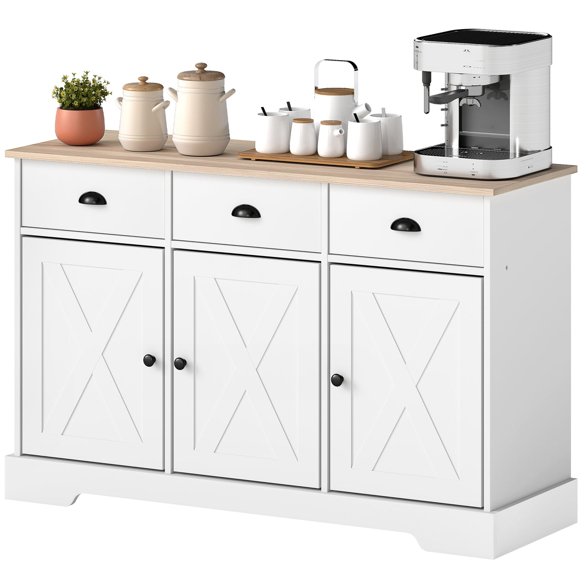 Farmhouse Buffet Cabinet with Barn Doors and Drawers