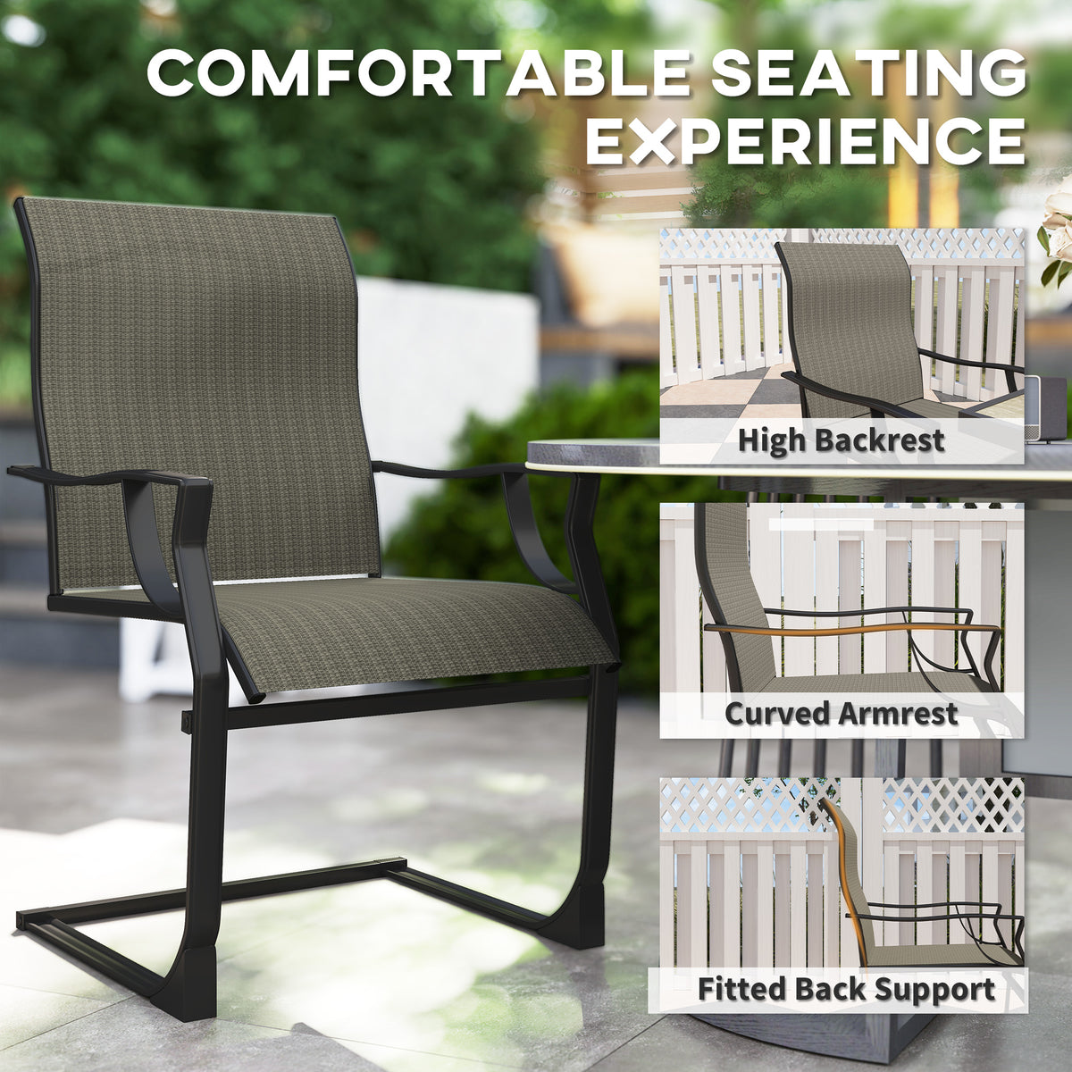 C Spring Patio Chairs High Backrest Set of 2