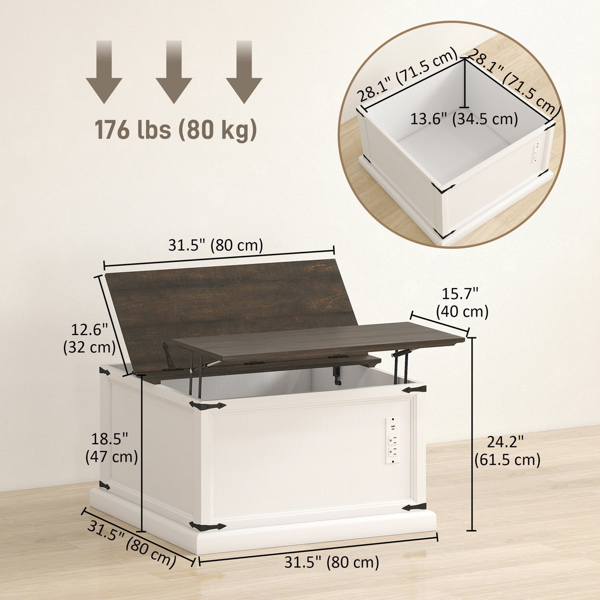 Lift-Top Coffee Table with Charging Station and Hidden Storage