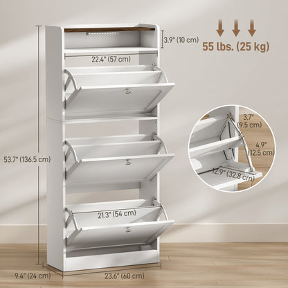 Slim shoe cabinet with 3 flip drawers and sensor light
