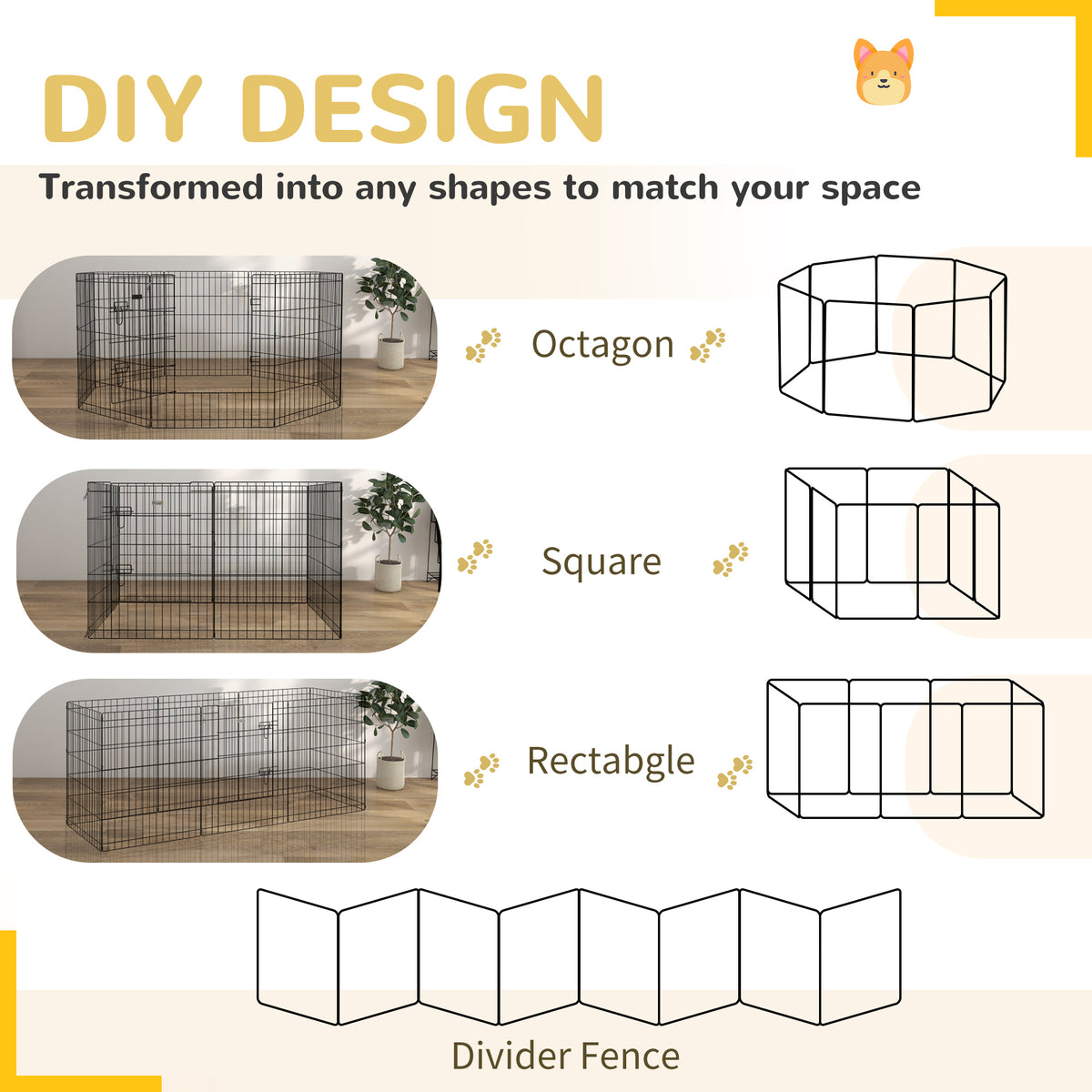 Foldable 8-Panel Metal Exercise Playpen for Pets