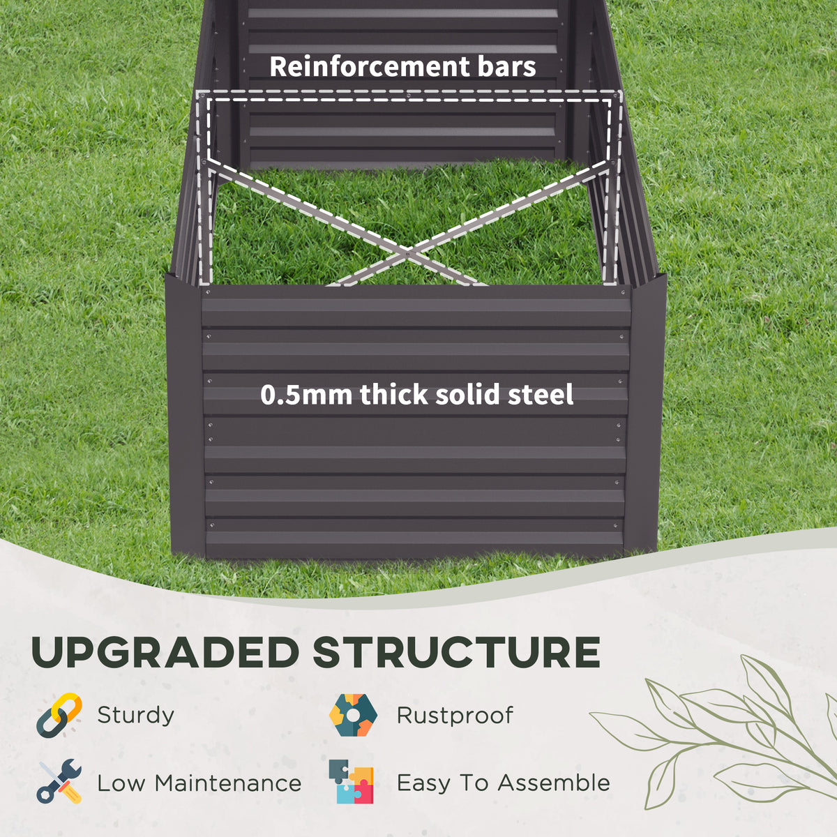 Raised Garden Bed Galvanized Steel with Reinforced Rods 180cm