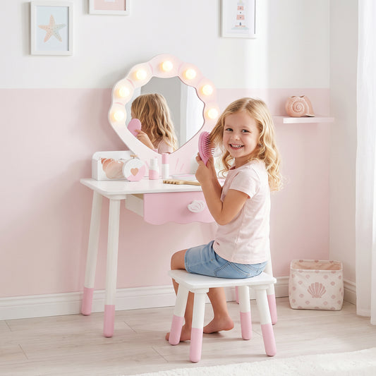 Kids Vanity Set with Lights, Mirror and Stool