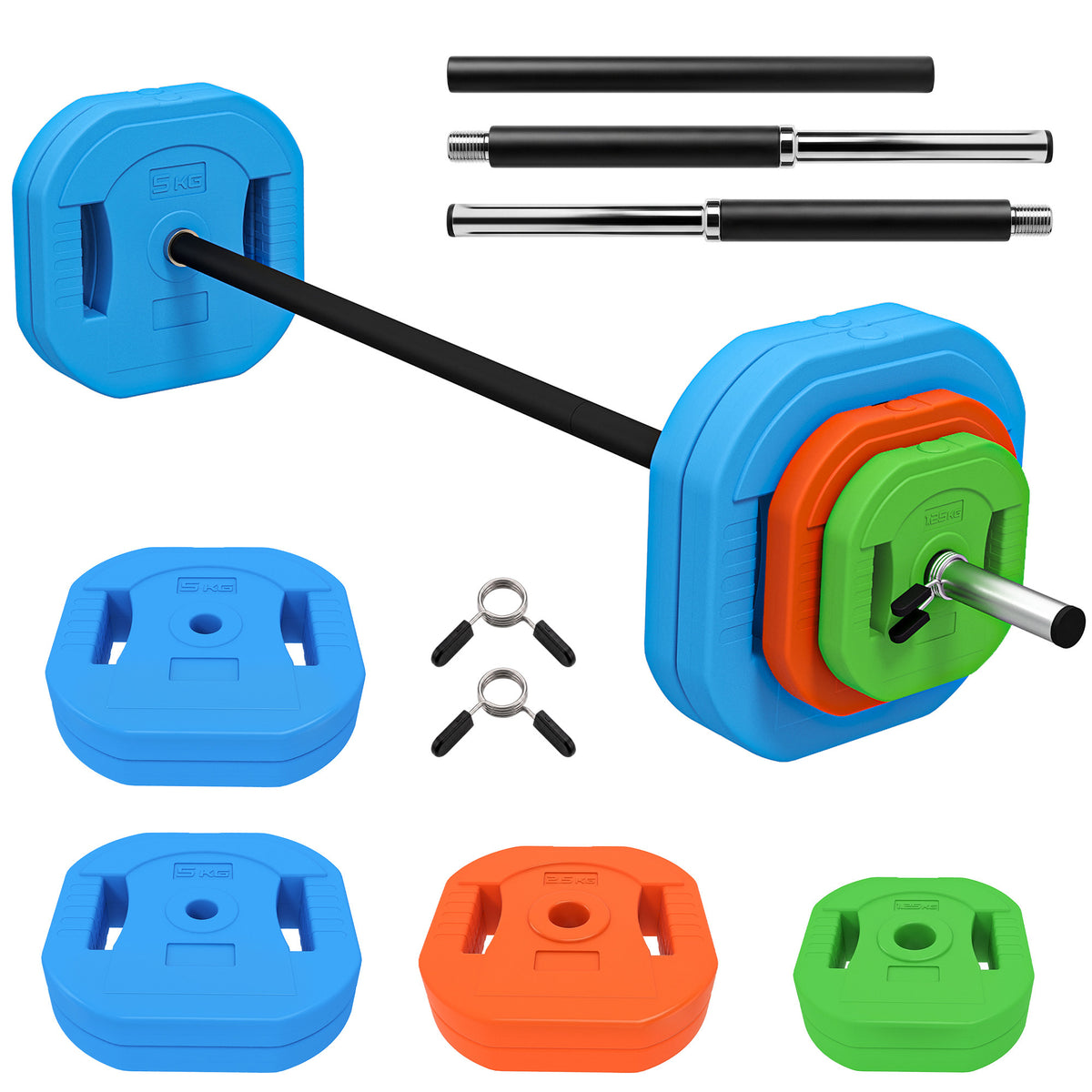 Juego de mancuernas con barra ajustable de 30 kg — Multicolor