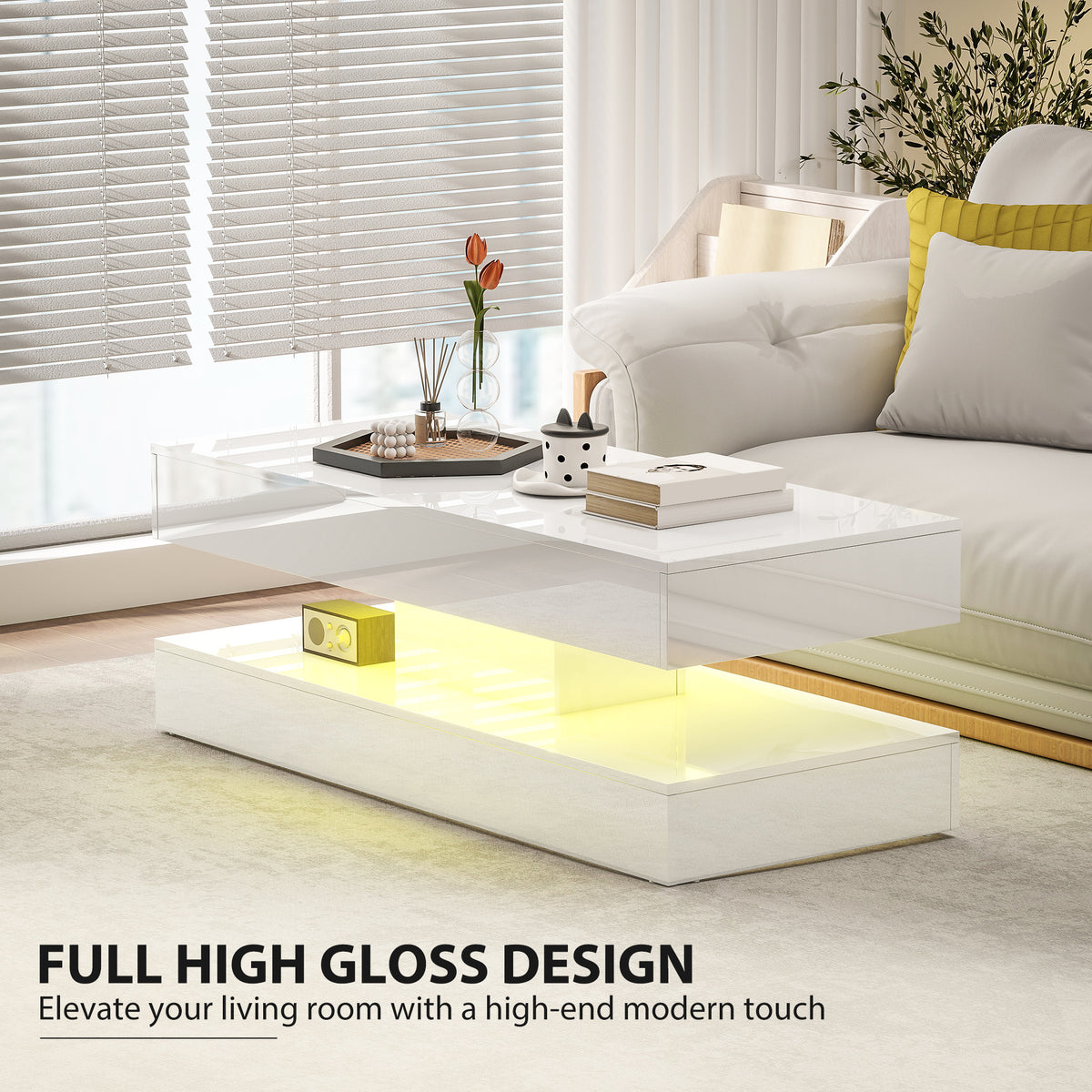 Coffee Table with Adjustable RGB LED Lighting