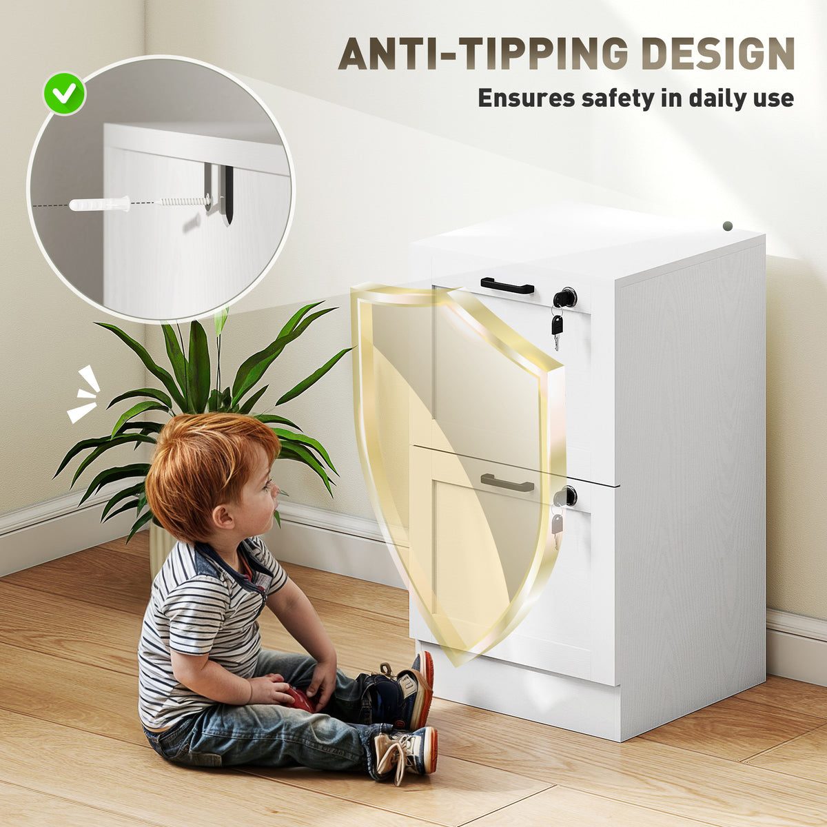 Archivador vertical de 2 cajones con cerradura de MDF