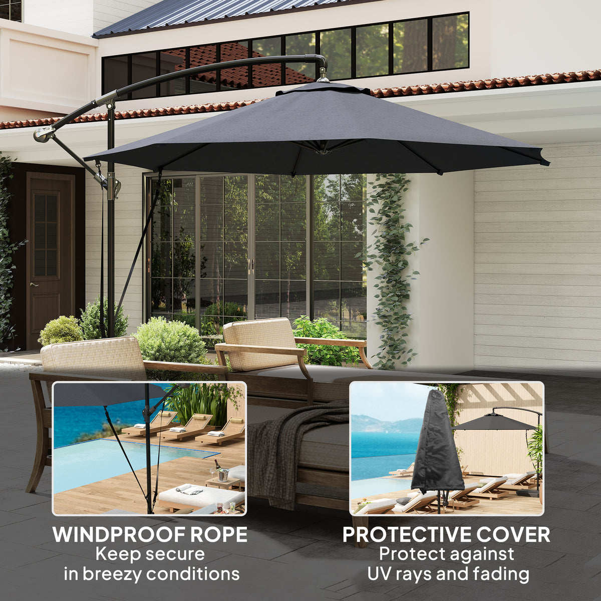 Offset Cantilever Umbrella 360° Rotating with Cross Base