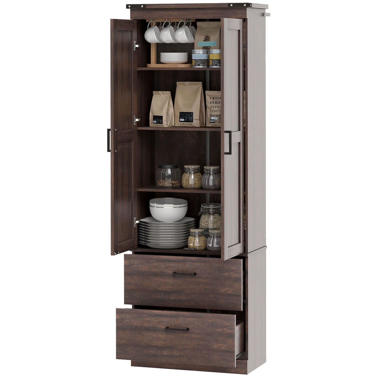 Tall Kitchen Pantry Cabinet 4-Tier with Drawers