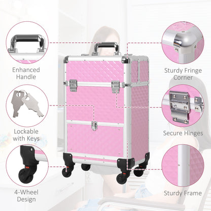 Professional rolling aluminum makeup train case trolley