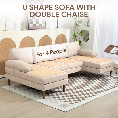 U-Shape Sectional Sofa Double Chaise 4-Seater — Fabric