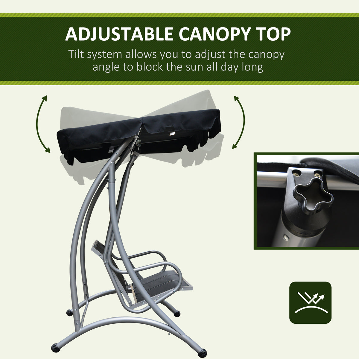 3-Person Patio Swing with Adjustable Canopy