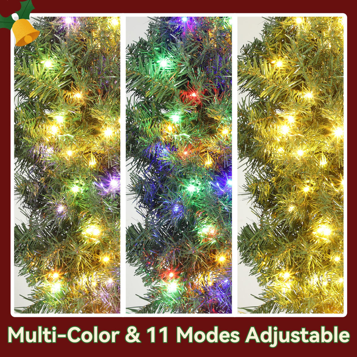 Pre-Lit Christmas Wreath 3D Bow 91 cm